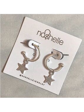 nashelle HARLOW Drop Star Earrings in Silver, Hoop Earrings with Star Charms